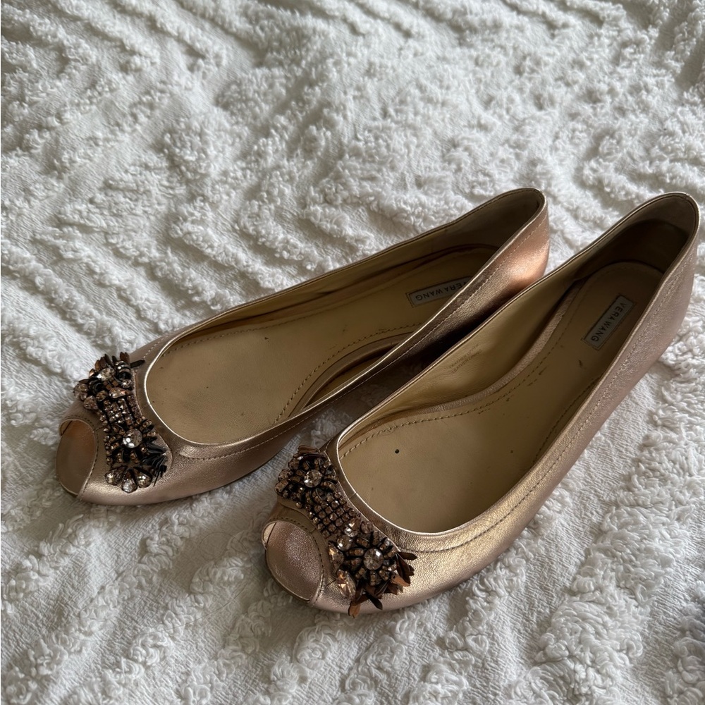 VERA WANG PEEP TOE BALLET FLATS JEWELED SIZE 8 1/2 SHIMMER EVENING DRESSY